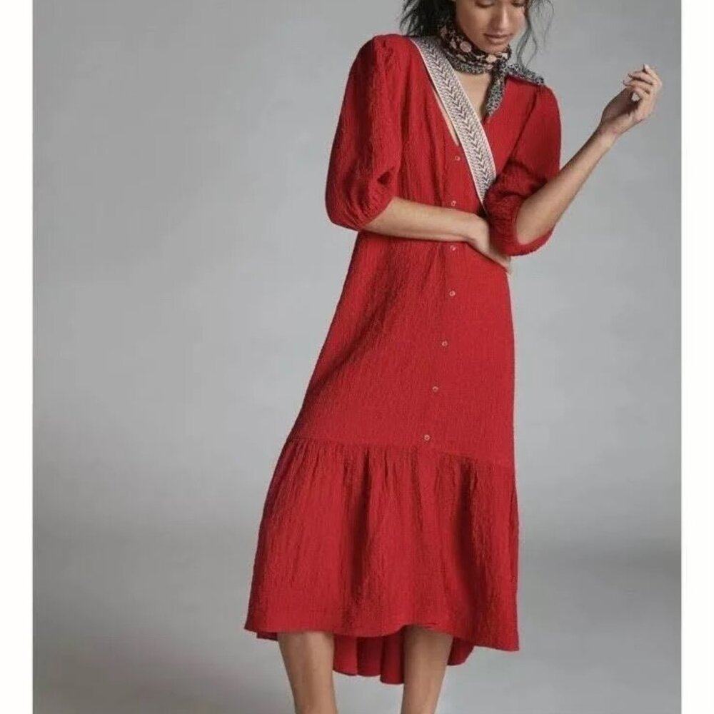 Anthropologie Maeve Scarletta Button-Front Maxi Dress Size XS
